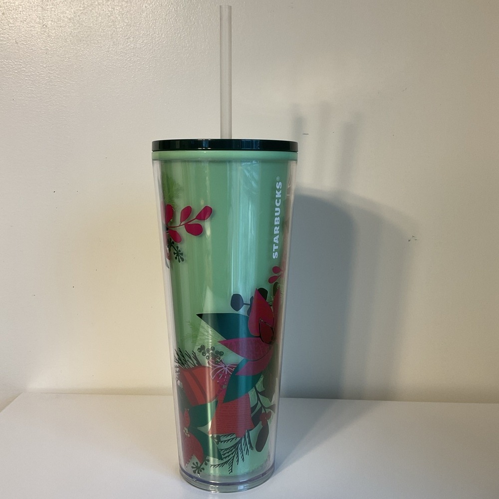 Starbucks 2021 Green Poinsettia Venti 24oz Holiday Tumbler Color Changing Green - Picture 6 of 8